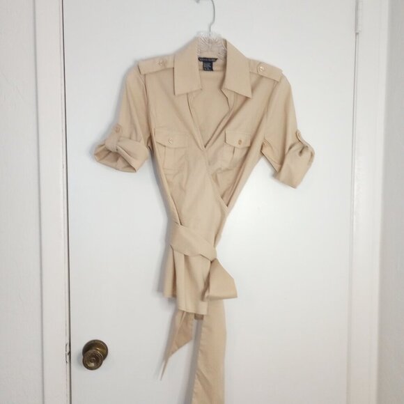 Boston Proper Khaki Tan Safari Wrap Shirt - Picture 1 of 6